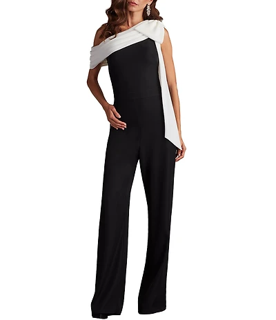 Tadashi Shoji One Shoulder Bow Detail Crepe Jumpsuit