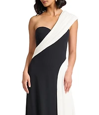 Tadashi Shoji One Shoulder Draped Neck Textured Crepe Gown