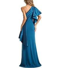 Tadashi Shoji One Shoulder Draped Taffeta Crepe Gown