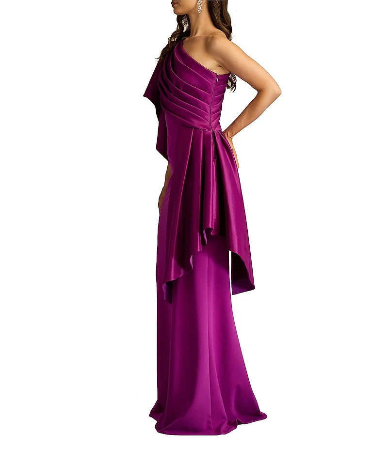 Tadashi Shoji One Shoulder Draped Taffeta Crepe Gown