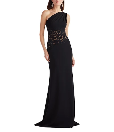 Tadashi Shoji One Shoulder Lace Inset Crepe Gown