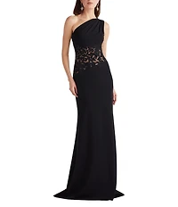 Tadashi Shoji One Shoulder Lace Inset Crepe Gown