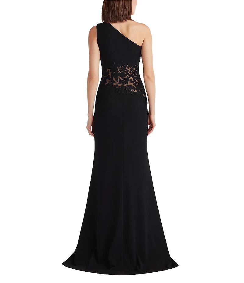 Tadashi Shoji One Shoulder Lace Inset Crepe Gown