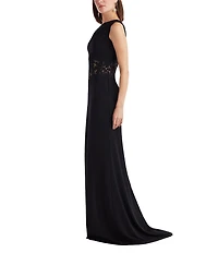 Tadashi Shoji One Shoulder Lace Inset Crepe Gown