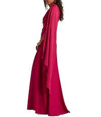 Tadashi Shoji One Shoulder Scarf Sleeve Side Twist Crepe Sheath Gown