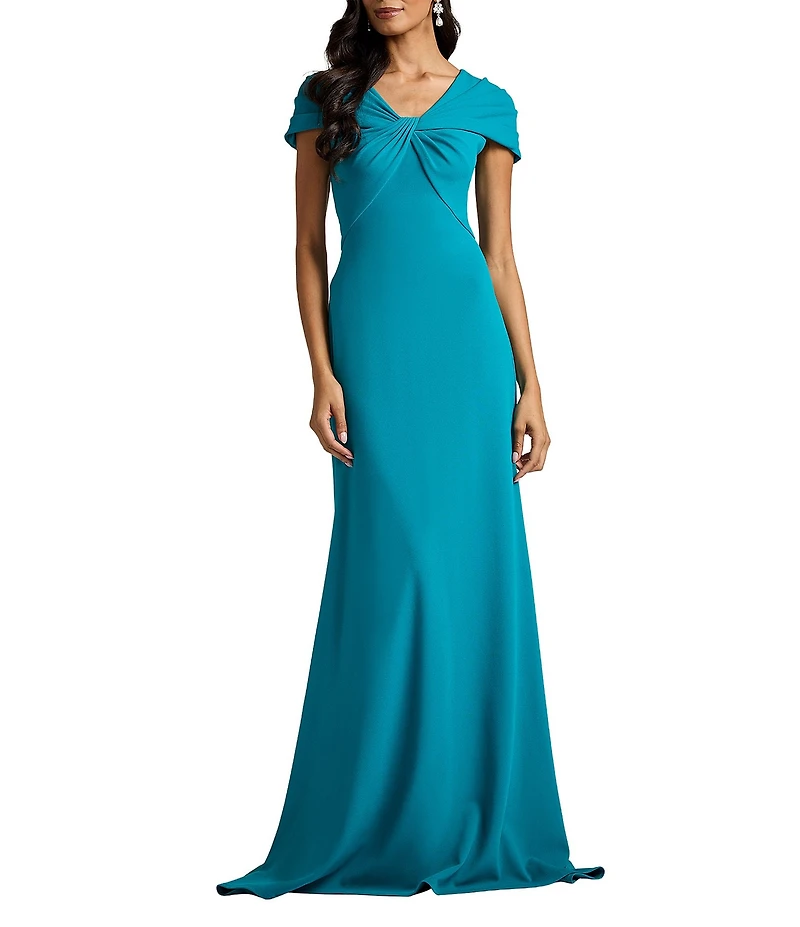 Tadashi Shoji Portrait Collar Crepe Gown