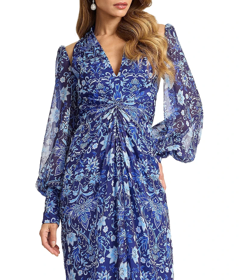 Tadashi Shoji Printed Long Sleeve Chiffon Midi Dress