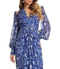 Tadashi Shoji Printed Long Sleeve Chiffon Midi Dress