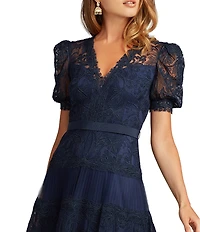 Tadashi Shoji Short Sleeve Lace Midi Dress
