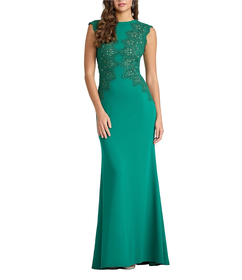 Tadashi Shoji Sleeveless Corded Lace Textured Crepe Gown