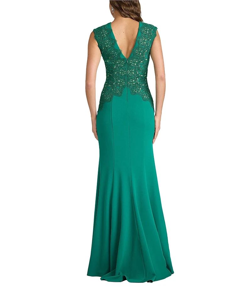 Tadashi Shoji Sleeveless Corded Lace Textured Crepe Gown