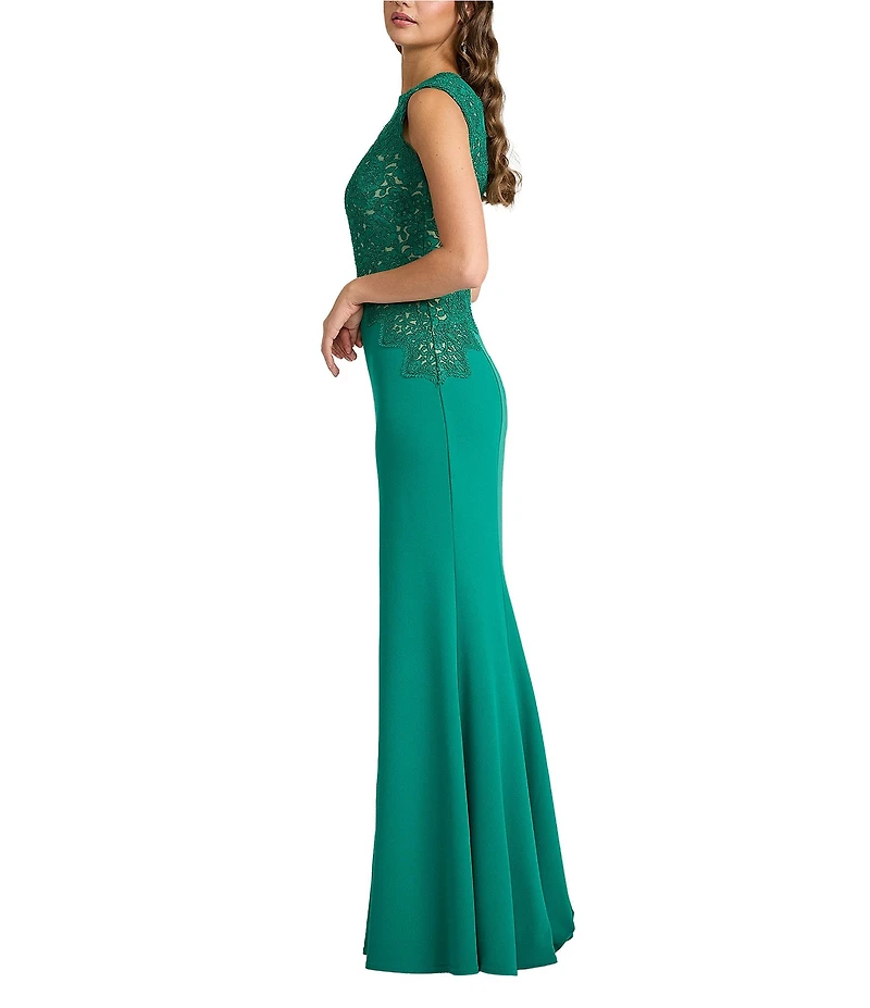 Tadashi Shoji Sleeveless Corded Lace Textured Crepe Gown
