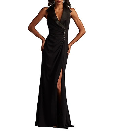 Tadashi Shoji Sleeveless Tuxedo Crepe Gown