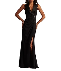 Tadashi Shoji Sleeveless Tuxedo Crepe Gown