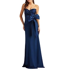 Tadashi Shoji Strapless Taffeta Faux Wrap Crepe Bow Gown