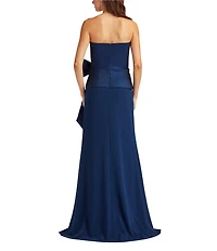 Tadashi Shoji Strapless Taffeta Faux Wrap Crepe Bow Gown