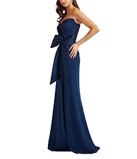 Tadashi Shoji Strapless Taffeta Faux Wrap Crepe Bow Gown