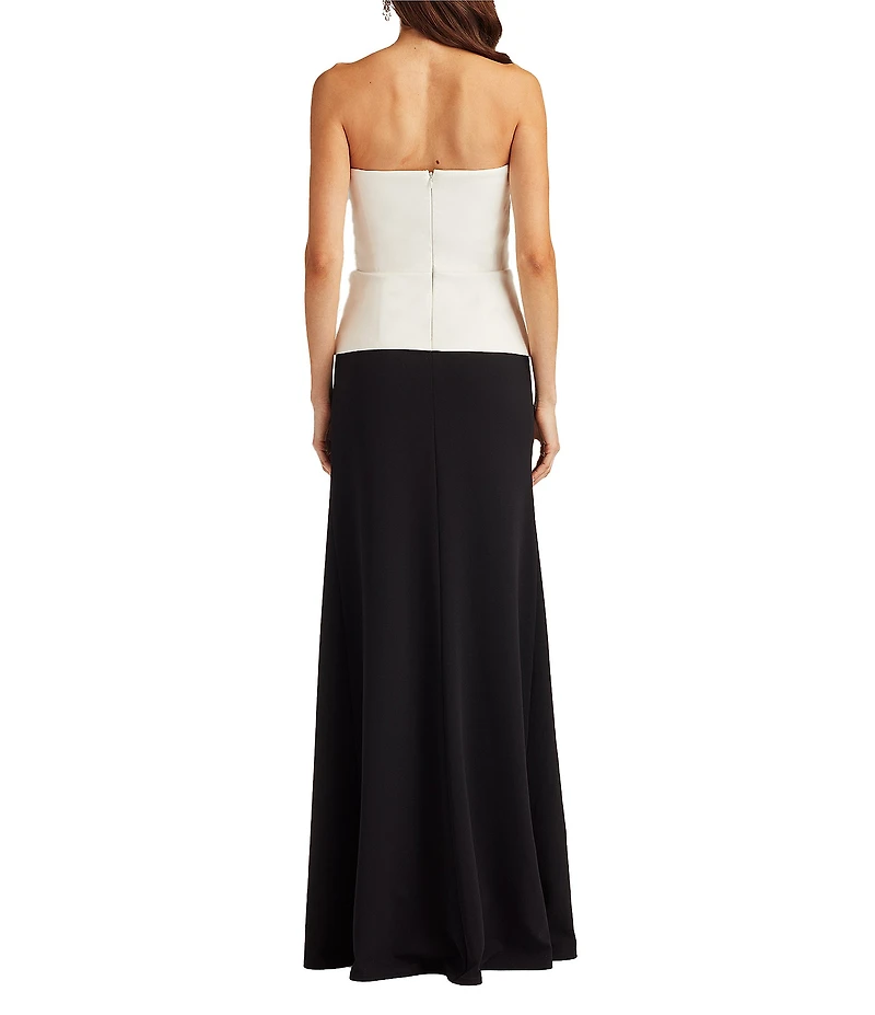 Tadashi Shoji Strapless Taffeta Faux Wrap Crepe Bow Gown