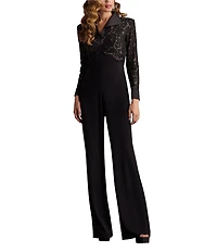 Tadashi Shoji V-Neck Long SLeeve Lace Bodice Crepe Tuxedo Jumpsuit