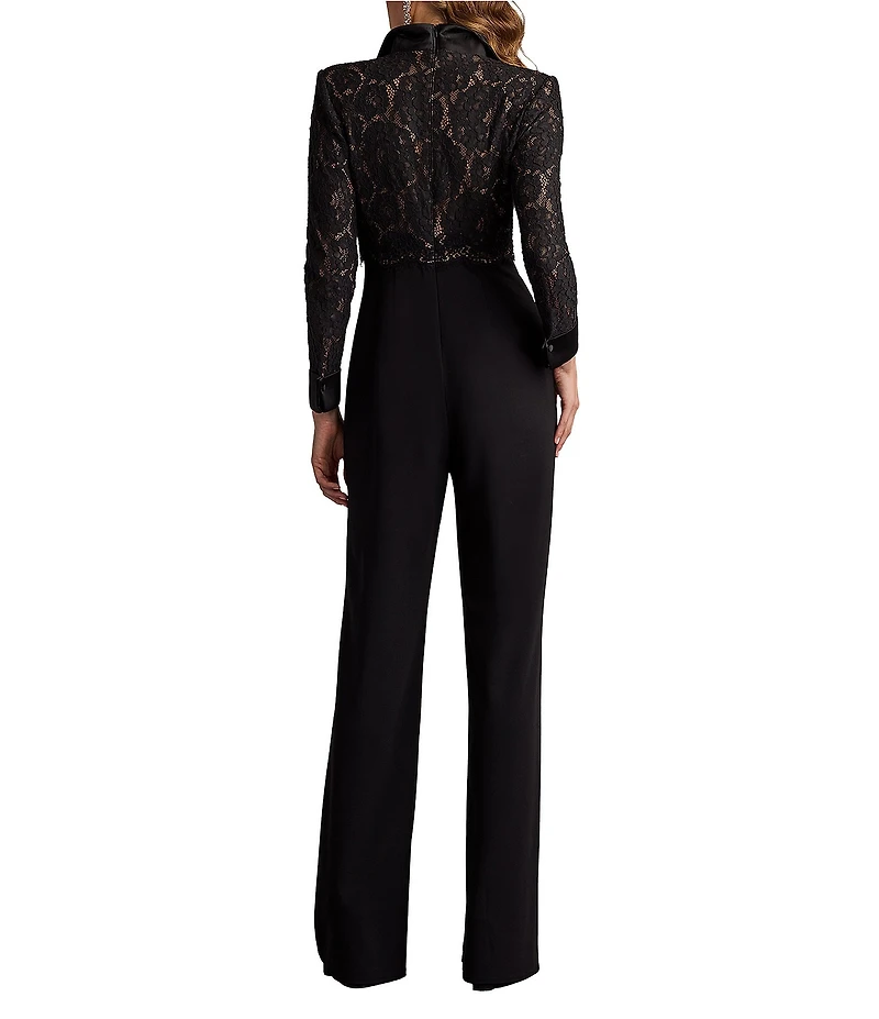 Tadashi Shoji V-Neck Long SLeeve Lace Bodice Crepe Tuxedo Jumpsuit