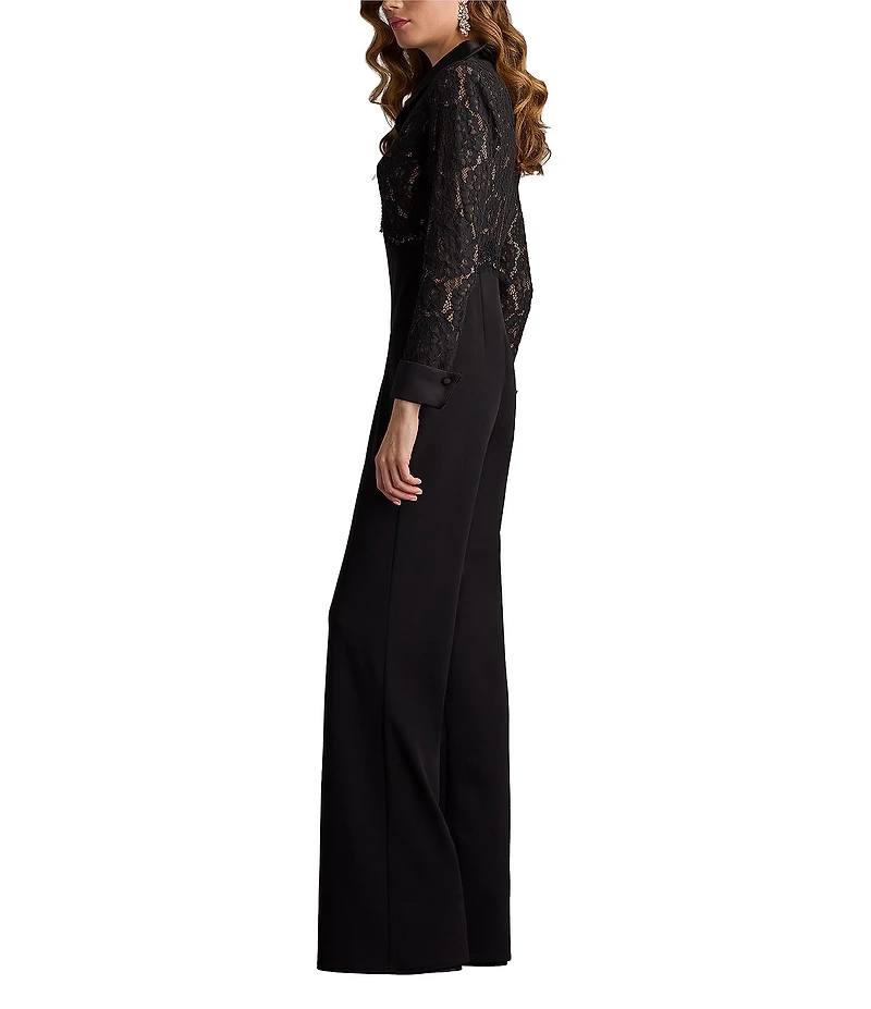 Tadashi Shoji V-Neck Long SLeeve Lace Bodice Crepe Tuxedo Jumpsuit