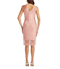 Tadashi Shoji V-Neck Sleeveless Corded Lace Illusion Hem Sheath Dress