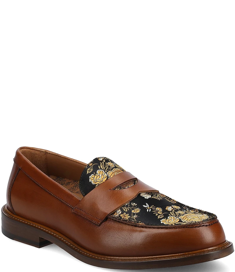 Taft Men's Jack Floral Jacquard and Leather Penny Loafers