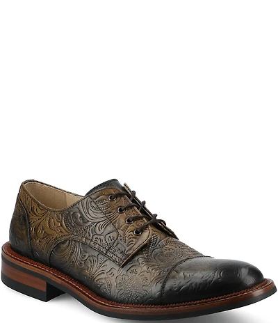 Taft Men's Rome Embossed Floral Leather Cap Toe Oxfords