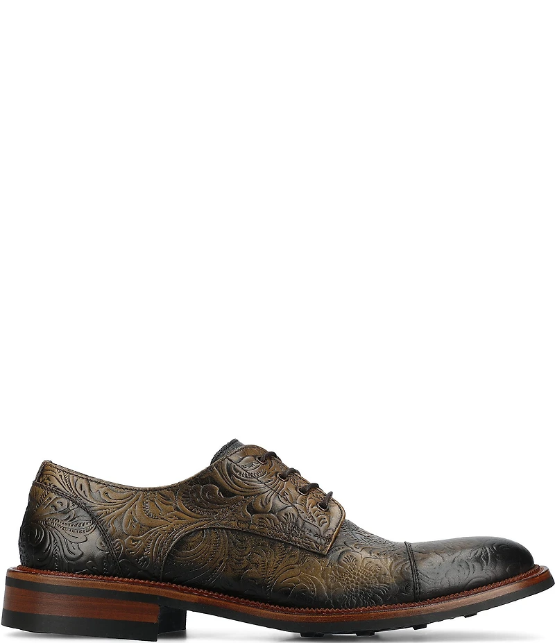Taft Men's Rome Embossed Floral Leather Cap Toe Oxfords