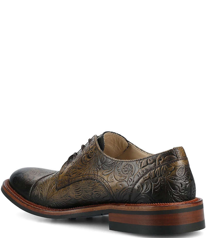 Taft Men's Rome Embossed Floral Leather Cap Toe Oxfords