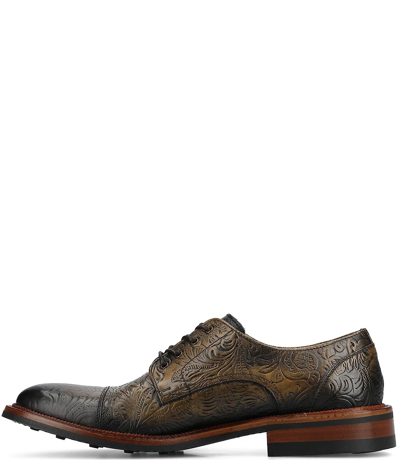 Taft Men's Rome Embossed Floral Leather Cap Toe Oxfords
