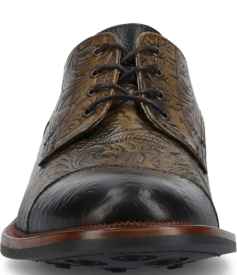 Taft Men's Rome Embossed Floral Leather Cap Toe Oxfords