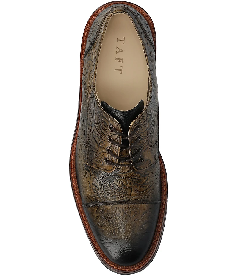 Taft Men's Rome Embossed Floral Leather Cap Toe Oxfords