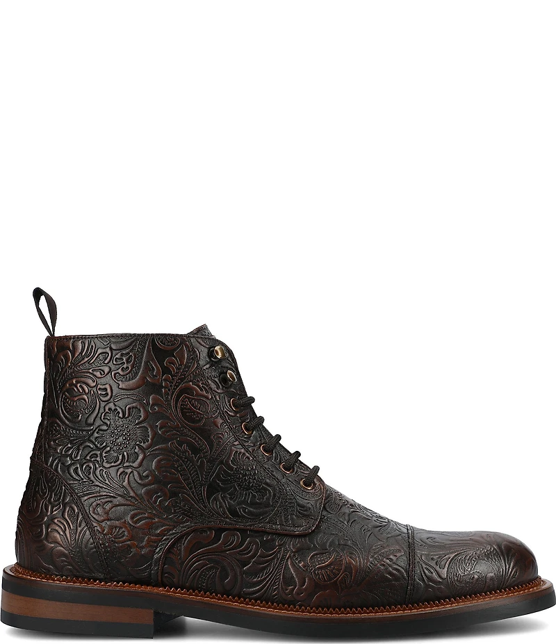 Taft Men's Rome Floral Embossed Genuine Leather Cap Toe Boots