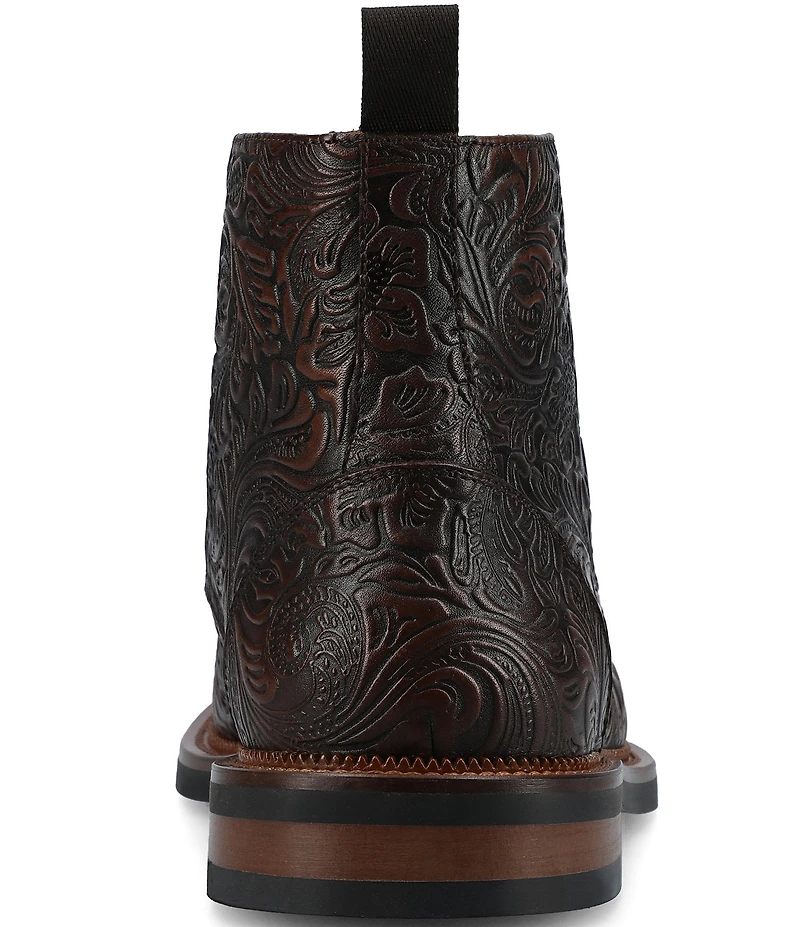 Taft Men's Rome Floral Embossed Genuine Leather Cap Toe Boots