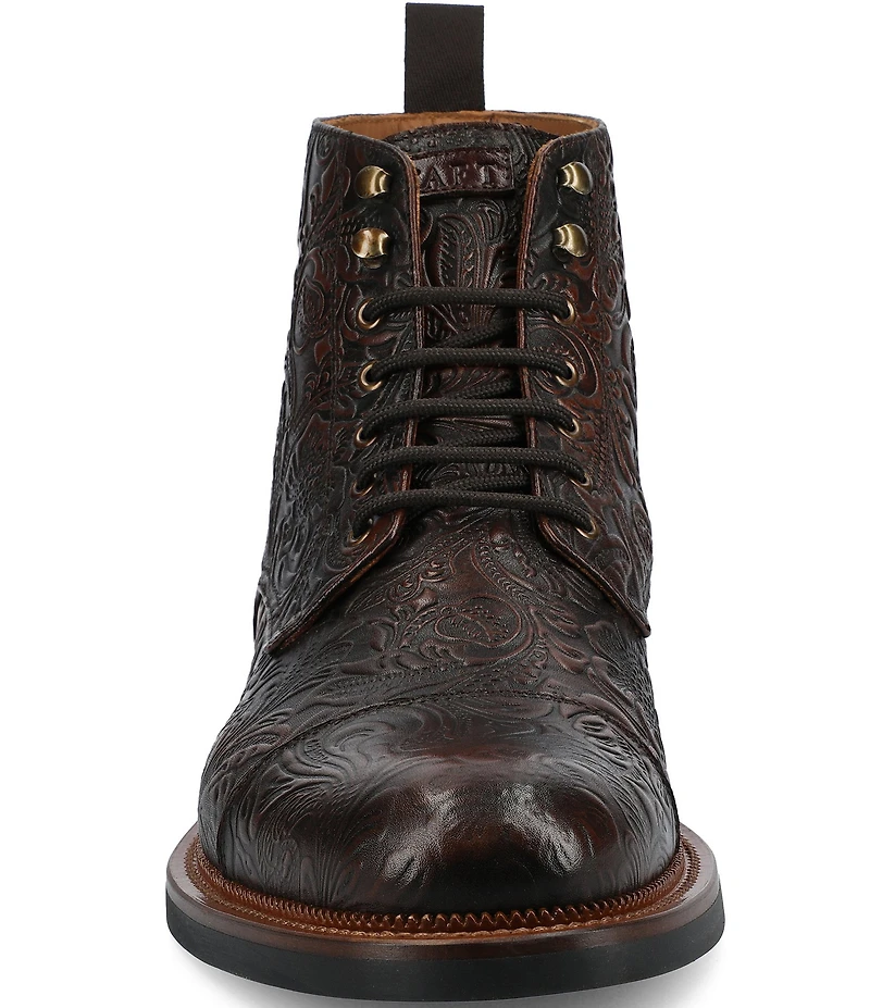 Taft Men's Rome Floral Embossed Genuine Leather Cap Toe Boots