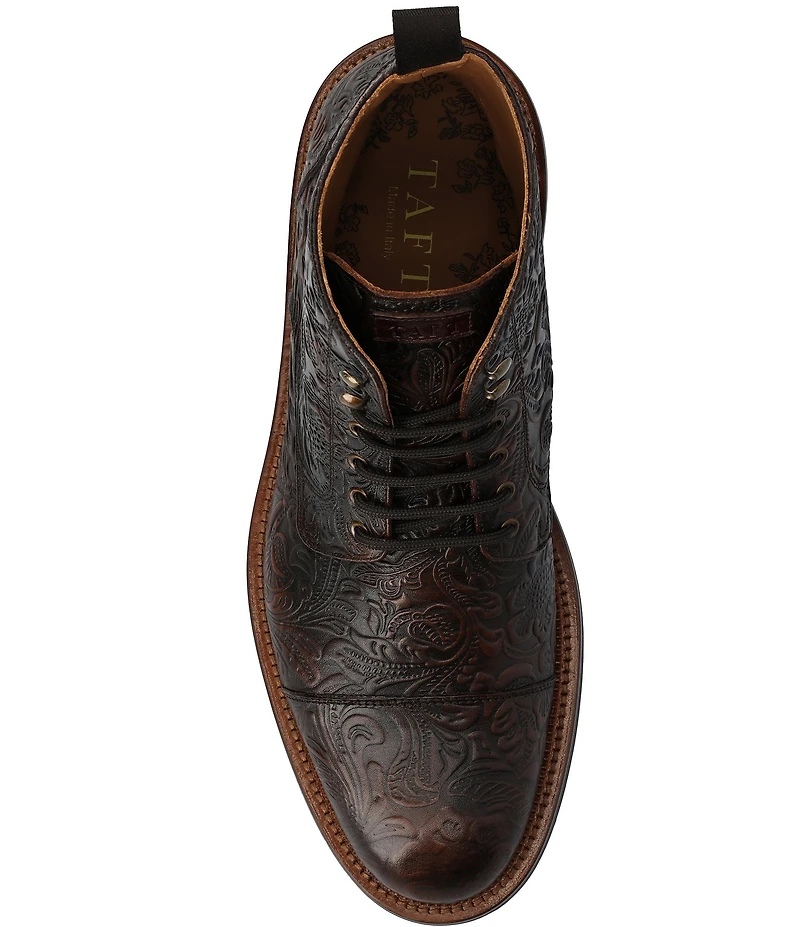 Taft Men's Rome Floral Embossed Genuine Leather Cap Toe Boots