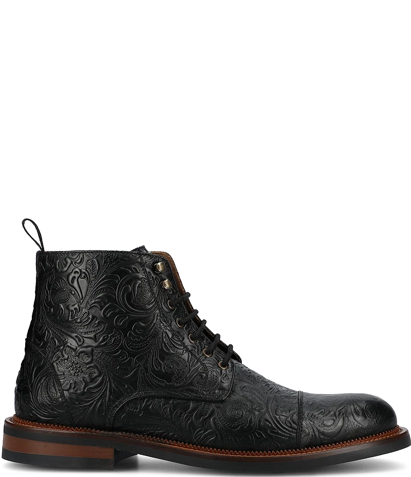 Taft Men's Rome Floral Embossed Genuine Leather Cap Toe Boots