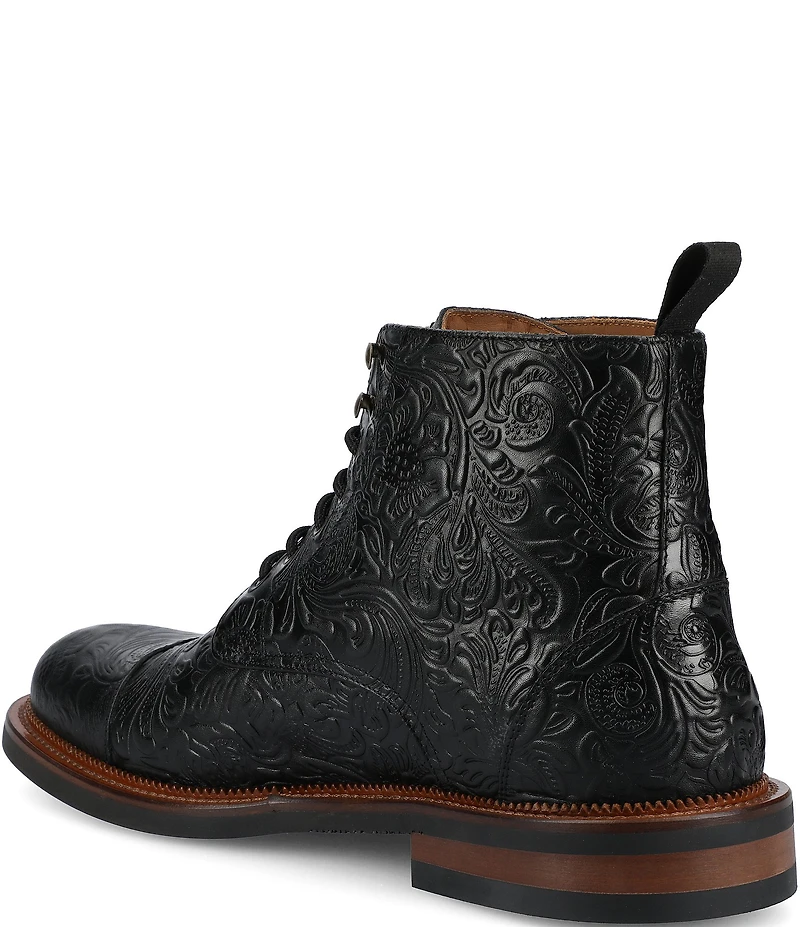 Taft Men's Rome Floral Embossed Genuine Leather Cap Toe Boots