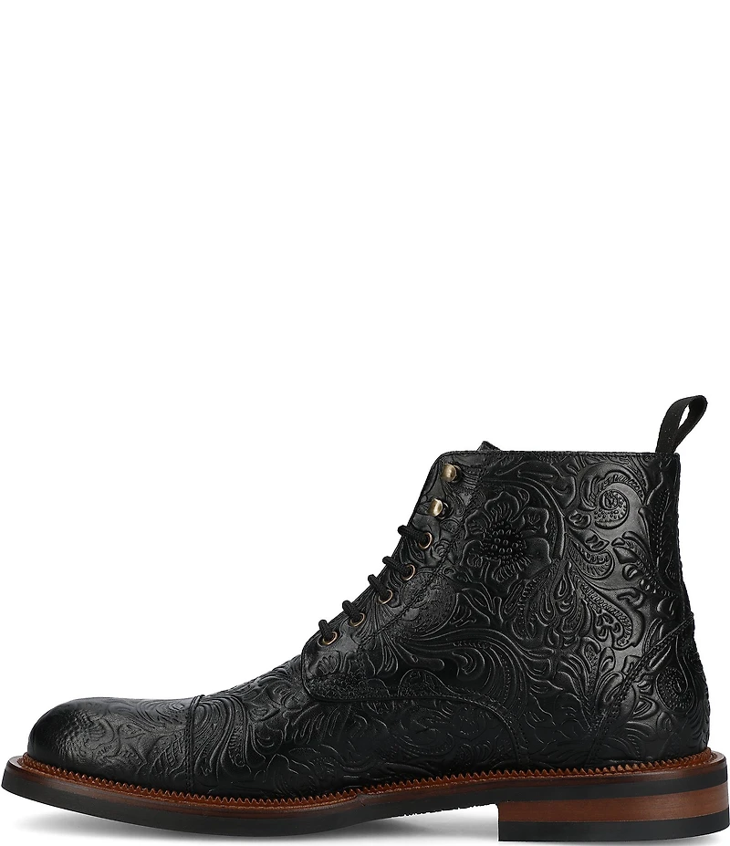 Taft Men's Rome Floral Embossed Genuine Leather Cap Toe Boots