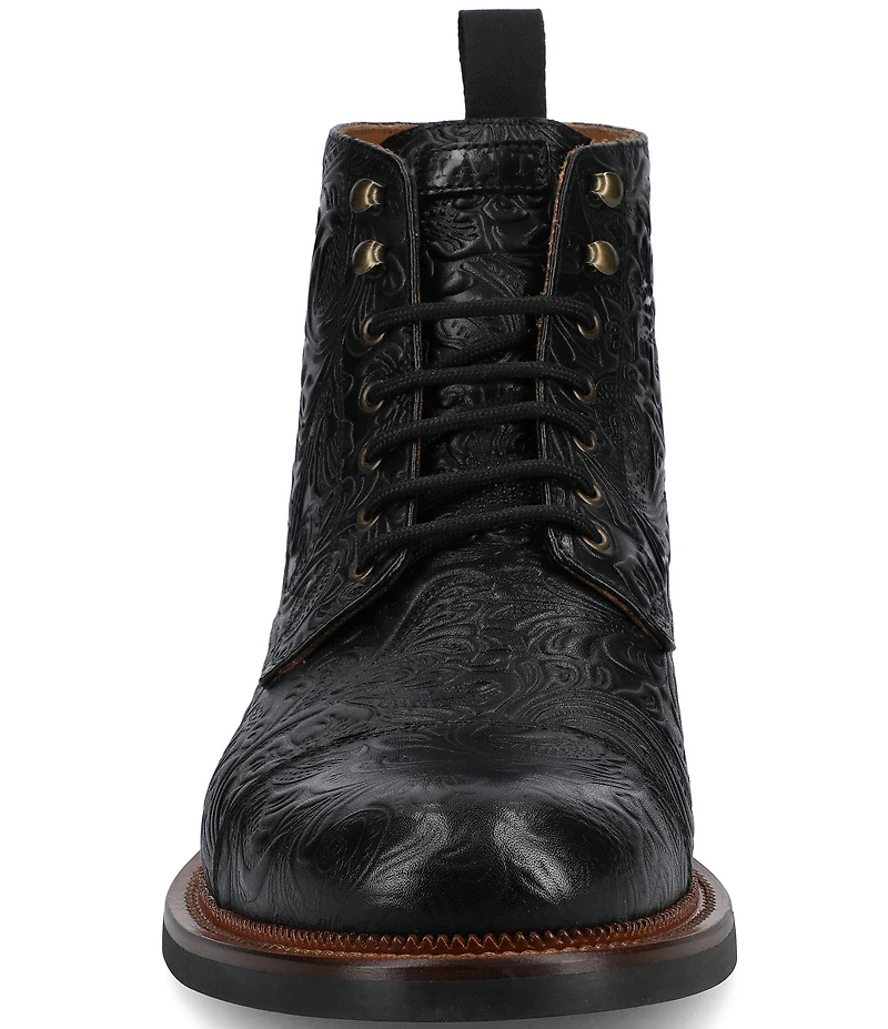 Taft Men's Rome Floral Embossed Genuine Leather Cap Toe Boots