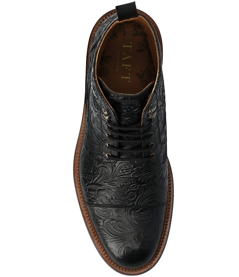 Taft Men's Rome Floral Embossed Genuine Leather Cap Toe Boots