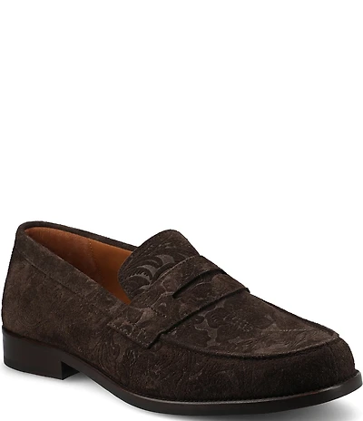 Taft Men's Sterling Floral Embossed Suede Penny Loafers