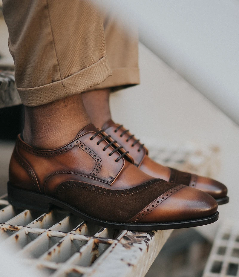 Taft Men's Gladiator Leather Suede Brogue Detail Cap Toe Oxfords