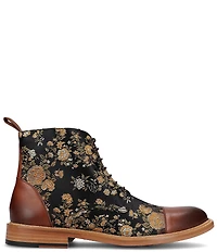 Taft Men's Jack Floral Print Cotton Jacquard Calfskin Cap Toe Dress Boots