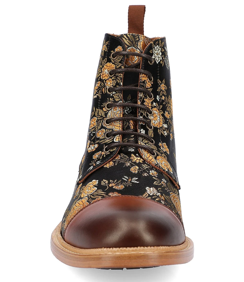 Taft Men's Jack Floral Print Cotton Jacquard Calfskin Cap Toe Dress Boots