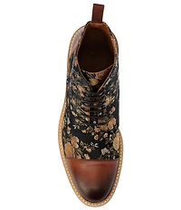 Taft Men's Jack Floral Print Cotton Jacquard Calfskin Cap Toe Dress Boots