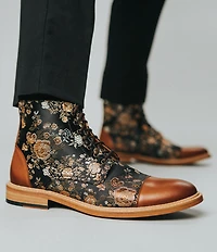 Taft Men's Jack Floral Print Cotton Jacquard Calfskin Cap Toe Dress Boots