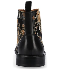 Taft Men's Jack Floral Print Cotton Jacquard Calfskin Cap Toe Dress Boots