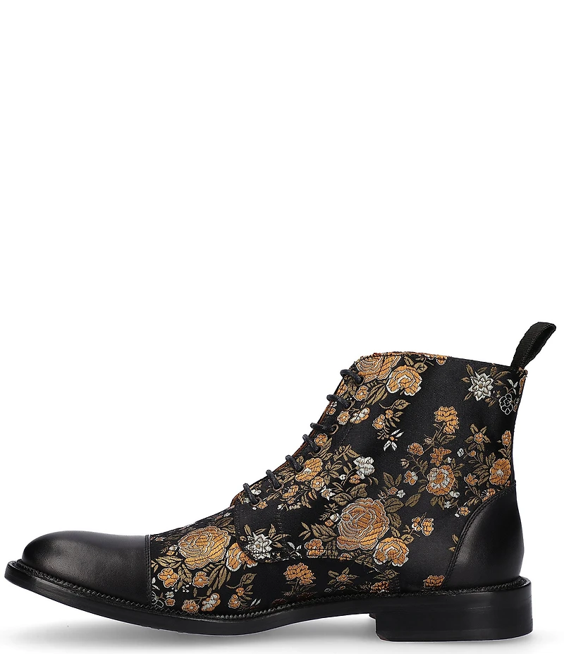 Taft Men's Jack Floral Print Cotton Jacquard Calfskin Cap Toe Dress Boots